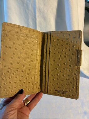 Benoir Pocket Daytimer Ostrich Embossed Leather  Wallet Mustard Yellow Canada